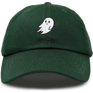Unisex Dark Green 100% Cotton Ghost Embroidered Adjustable Buckle Baseball Cap